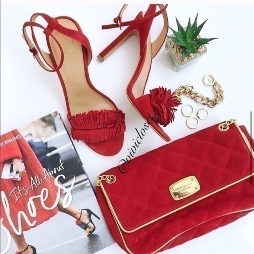 Red faux suede Micheal Kors Clutch/Crossbody bag - Picture 12 of 13